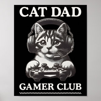 Póster Cat Dad Gamer Club Video Games Gaming Cat Player F