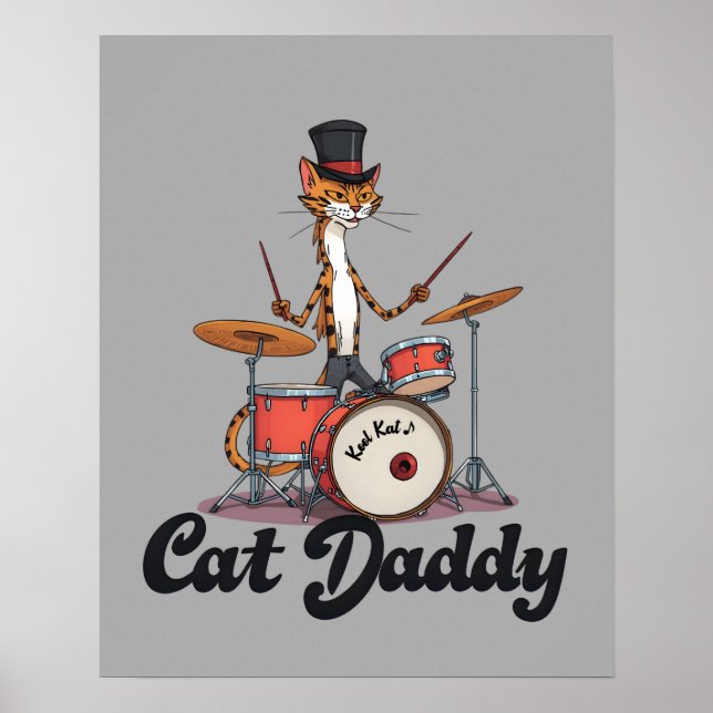 Póster Cat Daddy Musician Drummer | Tabby Cats Lover Art (Frente)