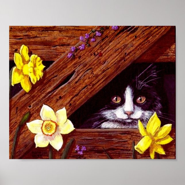 Póster Cat Daffodils Barn Creationarts (Frente)