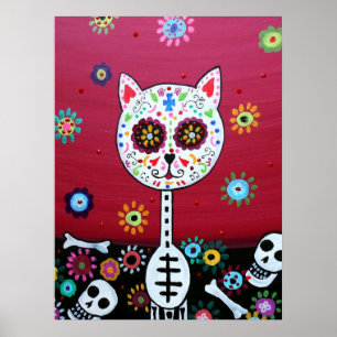 PÓSTER CAT DIA DE LOS MUERTOS PINTADO EN MÉXICO