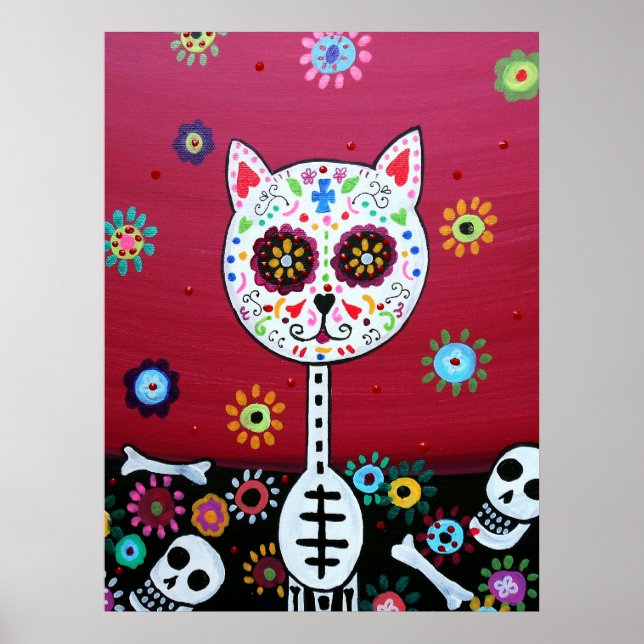 PÓSTER CAT DIA DE LOS MUERTOS PINTADO EN MÉXICO (Frente)