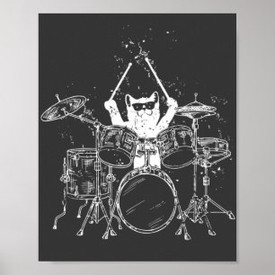Póster Cat Drummer Playing Drums