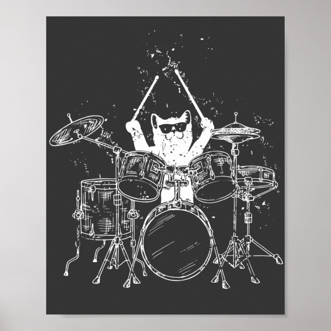 Póster Cat Drummer Playing Drums (Frente)