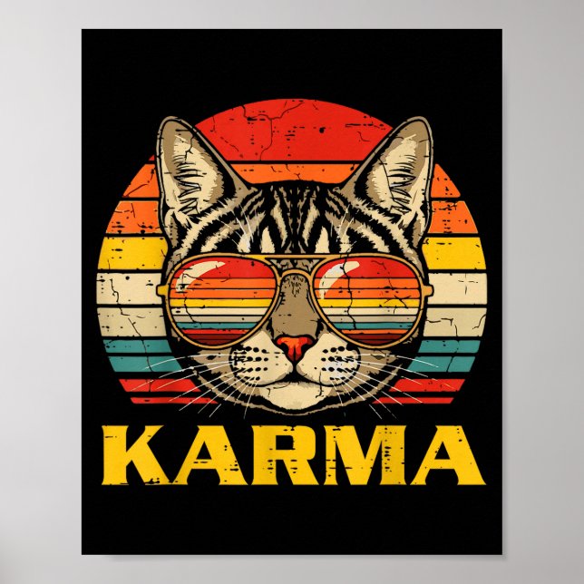 Póster Cat Face Sungles Karma Funny Kitten Kitty Men Wome (Frente)
