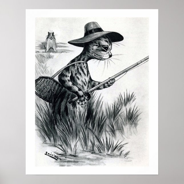Póster Cat fishing, Louis Wain (Frente)