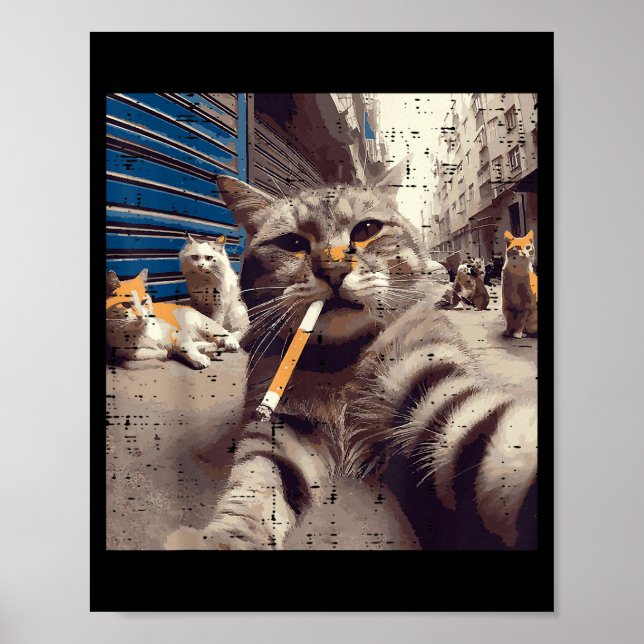 Póster Cat Gangster Street Cats Selfie Funny Meme Humor M (Frente)