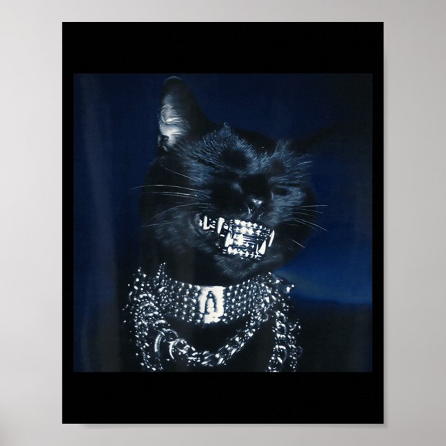 Póster Cat Grillz Funny Kitten Meme Cat Smiling Brain Rot (Frente)