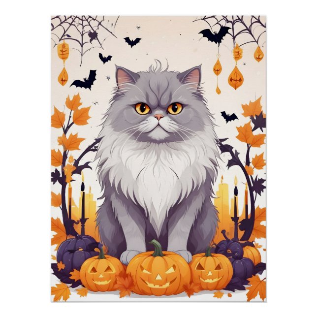 Póster Cat Halloween Cute Adorable Gracioso Personalizado (Anverso)