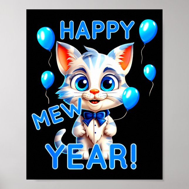 Póster Cat Happy New Year Mew Year Funny New Years Party  (Frente)