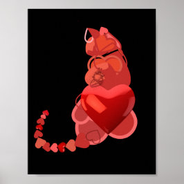 Póster Cat Hearts, Gift Cat Lovers, Red Black Wall Art