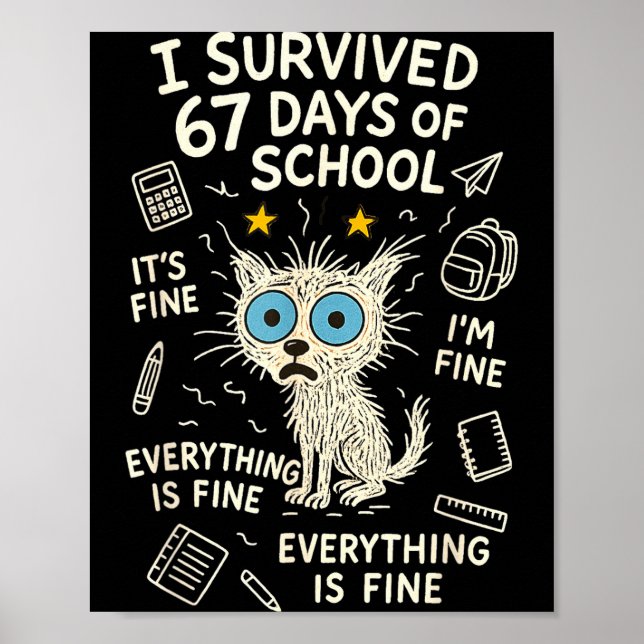 Póster Cat I Survived 67 Days Of School Teachers Students (Frente)
