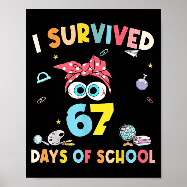 Póster Cat I Survived 67 Days Of School Teachers Students (Frente)