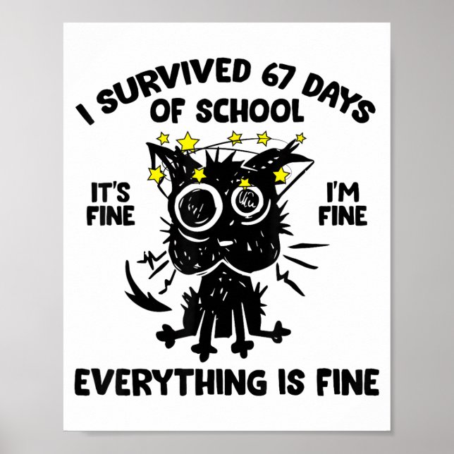 Póster Cat I Survived 67 Days Of School Teachers Students (Frente)