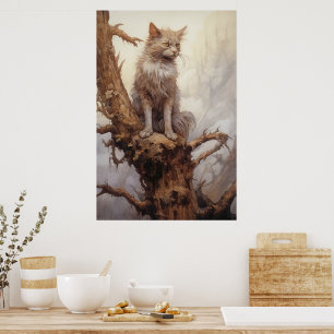 Póster Cat In A Tree