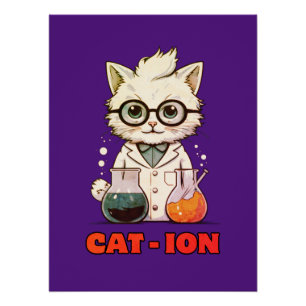 Póster CAT - ION. química gato, laboratorio, regalo prese