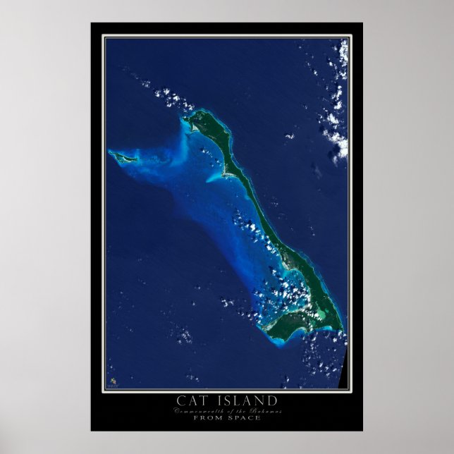 Póster Cat Island Bahamas desde el mapa de satélites espa (Frente)