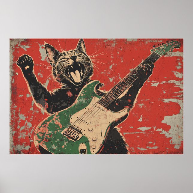 PÓSTER CAT JUGANDO POSTER DE GUITARRA (Frente)