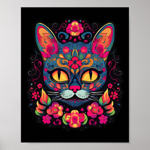 Póster Cat Kitty Kitten Paws Sugar Skull Calavera Hallowe