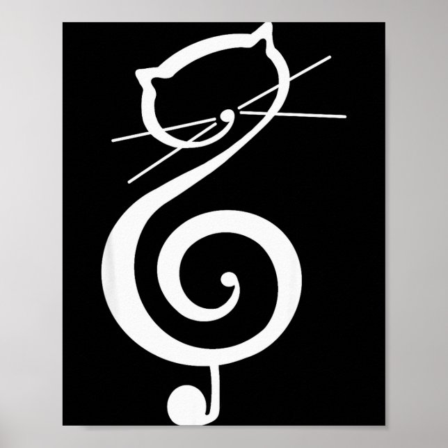 Póster Cat Kitty Treble Music Clef Funny Cat Music Notes  (Frente)