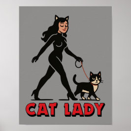 Póster Cat Lady - Tuxedo Cats Lover- Comic Art Graphic