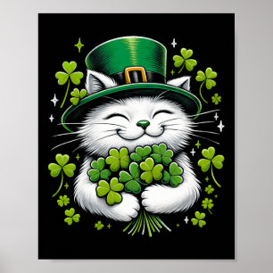 Póster Cat Leprechaun Clover St Patricks Day Mujeres Chic
