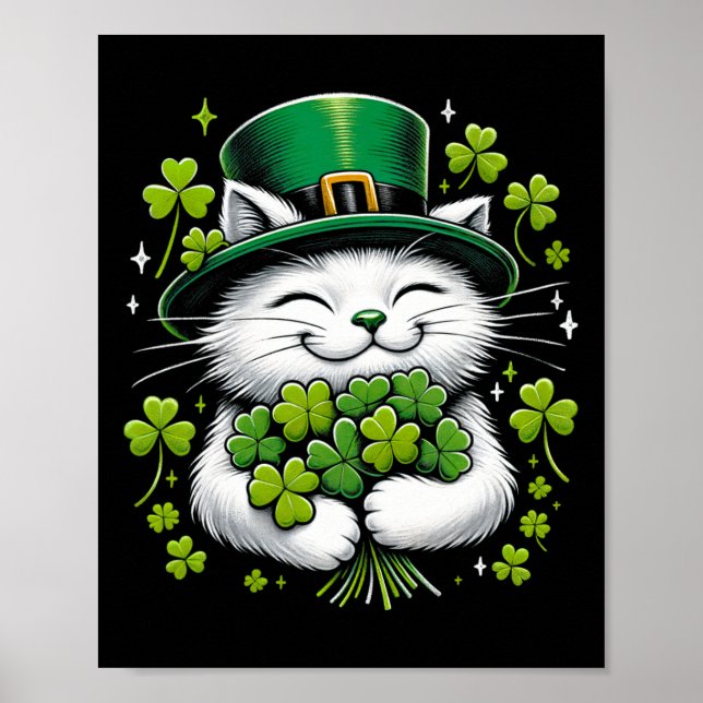 Póster Cat Leprechaun Clover St Patricks Day Mujeres Chic (Frente)