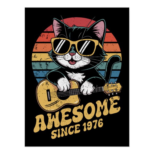 Póster Cat Lover 1976 Birthday Retro 50th Bday Ukulele (Anverso)
