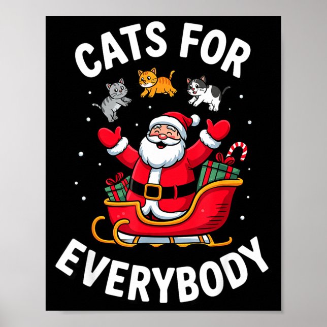 Póster Cat Lover Christmas Santa Sleigh Cats For Everybod (Frente)