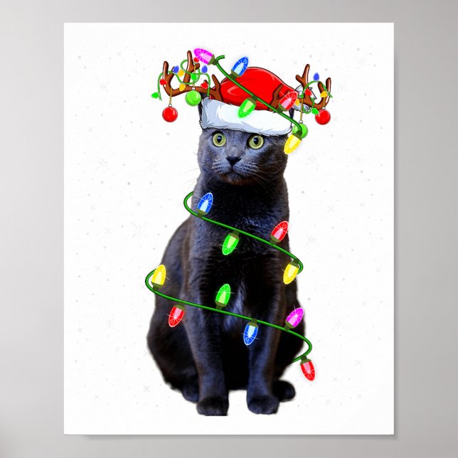 Póster Cat Lover Xmas Lighting Santa Russian Blue Cat Chr (Frente)