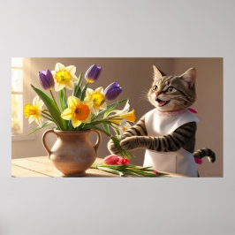 Póster Cat Mom está organizando flores