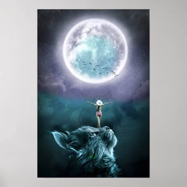 Póster Cat Moon Fantasy Chica Poster (Frente)