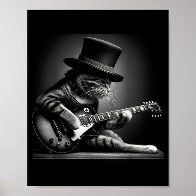 Póster Cat Playing Guitar - Funny Rock Music Guitar Cat F (Frente)
