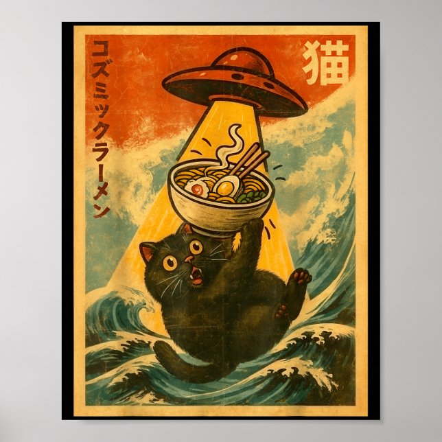 Póster Cat Ramen Funny Japanese Anime Ufo Men Women Teen  (Frente)