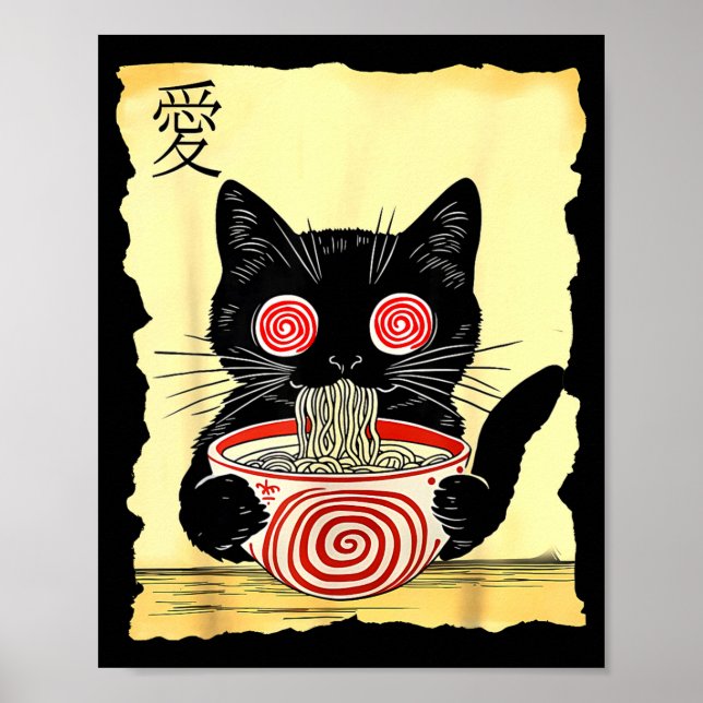 Póster Cat Ramen Japanese Funny Graphic Tees Kawaii Anime (Frente)