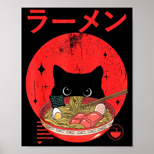 Póster Cat Ramen Japanese Funny Graphic Tees Kawaii Cat A (Frente)