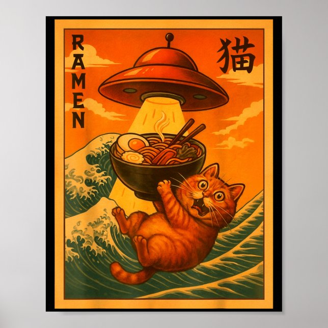 Póster Cat Ramen Ufo Funny Japanese Anime Men Women Teens (Frente)