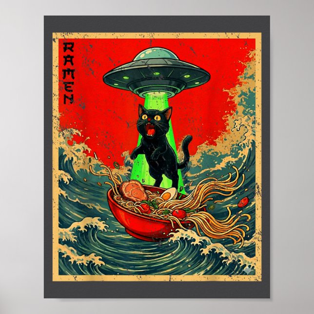 Póster Cat Ramen Ufo Japanese Anime Graphic Tees Men Wome (Frente)