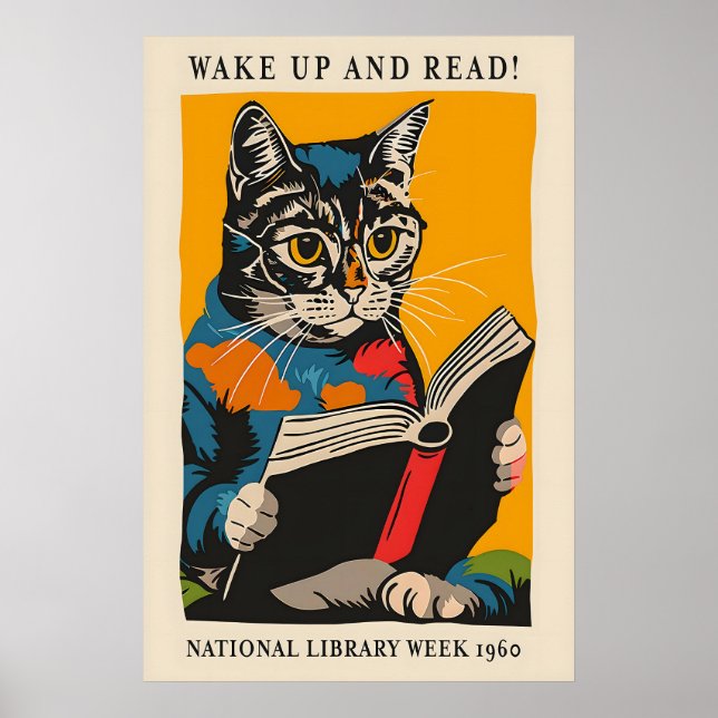 Póster Cat Reading Poster - Wake Up and Read! - National (Frente)