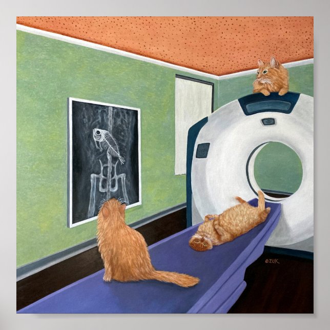 Póster Cat Scan. Cat & Fish Art, Veterinarian Gift.  (Frente)