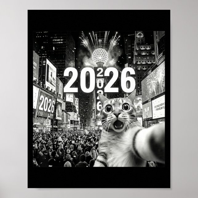 Póster Cat Selfie At New York Happy New Years Eve 2026 Ba (Frente)