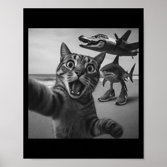 Póster Cat Selfie Shark Crocodile Italian Brainrot Meme M (Frente)