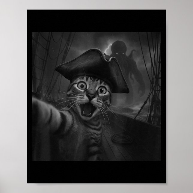 Póster Cat Selfie With Cthulhu Cosmic Horror Funny Meme M (Frente)