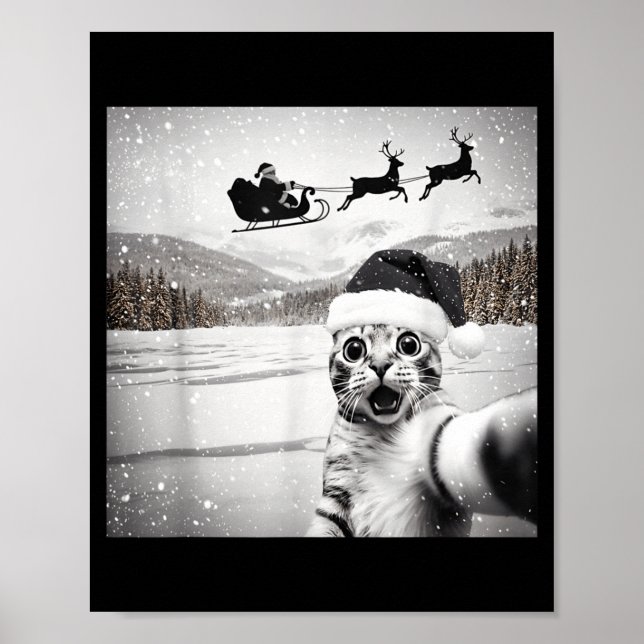 Póster Cat Selfie With Santa For Men Women Kids  (Frente)