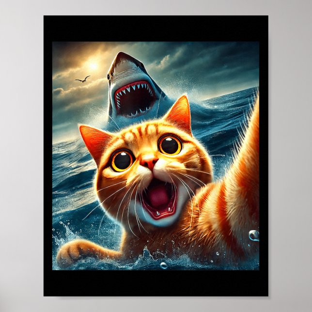 Póster Cat Selfie With Shark Funny  (Frente)