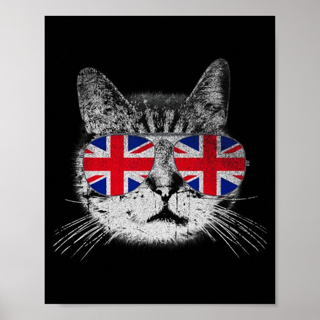 Póster Cat Shirt Union Jack Flag Country Retro England Br (Frente)