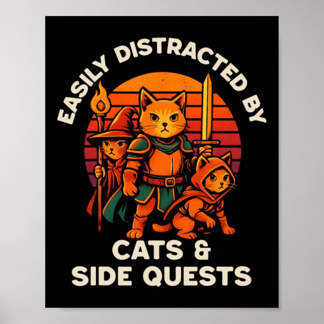 Póster Cat Side Quest Funny Cats Tabletop Gamer Nerd Men  (Frente)