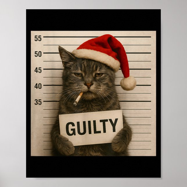 Póster Cat Smoking Cigarette Christmas Funny Meme Cat  (Frente)