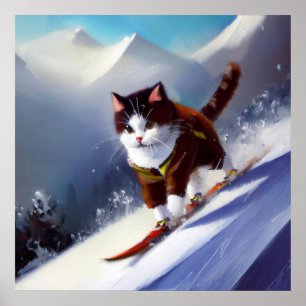 Póster Cat Snowboarding