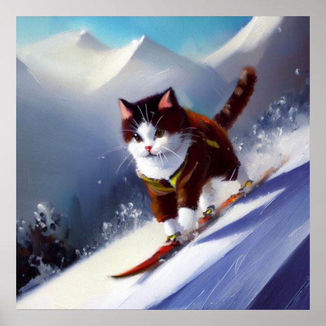 Póster Cat Snowboarding (Frente)