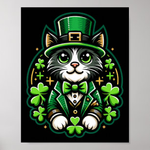 Póster Cat St Patricks Day Shamrock para hombres mujeres 